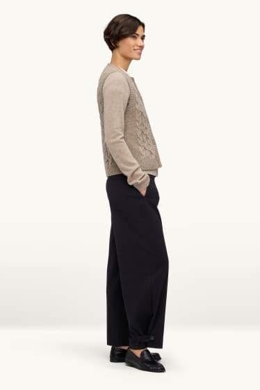 Femmes - Pantalon de bureau - high waist - relaxed fit - fines rayures - noir