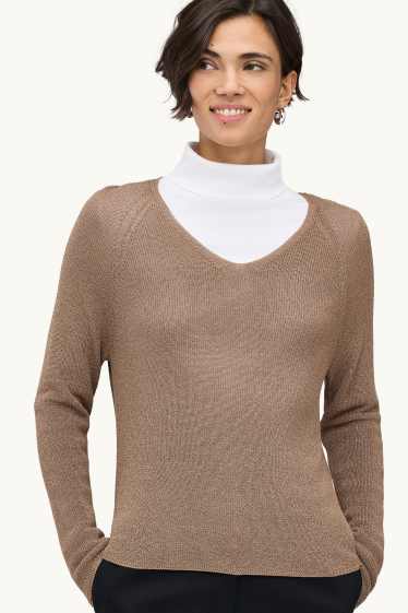 Femmes - Pull avec encolure en V - finition brillante - marron