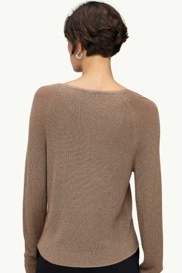 Femmes - Pull avec encolure en V - finition brillante - marron