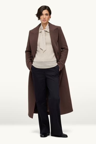 Damen - Stoffhose - Mid Waist - Wide Leg - schwarz
