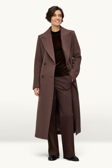 Damen - Stoffhose - Mid Waist - Wide Leg - dunkelbraun