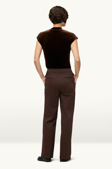 Damen - Stoffhose - Mid Waist - Wide Leg - dunkelbraun