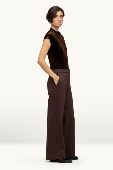 Damen - Stoffhose - Mid Waist - Wide Leg - dunkelbraun
