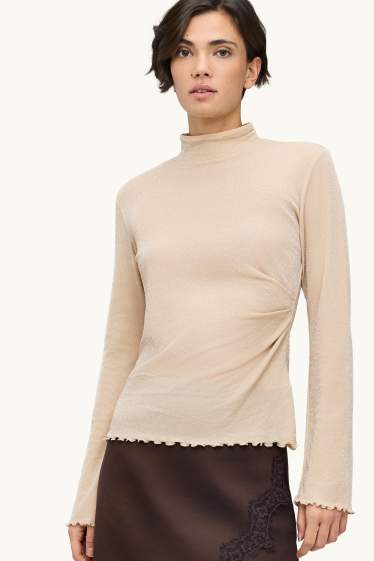 Damen - Langarmshirt - Regular Fit - Glanz-Effekt - cremefarben