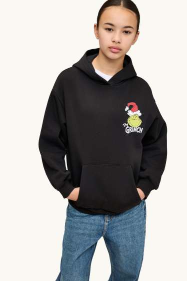 Enfants filles - Le Grinch - sweat à capuche de Noël - effet brillant - noir