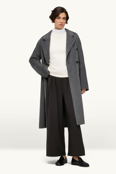 Femei - Pantaloni de stofă - talie înaltă - wide leg - negru