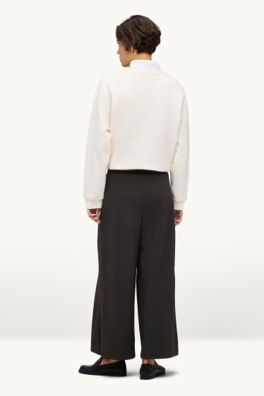 Femei - Pantaloni de stofă - talie înaltă - wide leg - negru