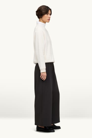 Femei - Pantaloni de stofă - talie înaltă - wide leg - negru