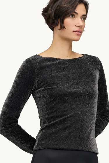 Femmes - Haut à manches longues - regular fit - effet brillant - noir / argent