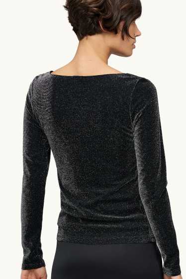 Femmes - Haut à manches longues - regular fit - effet brillant - noir / argent