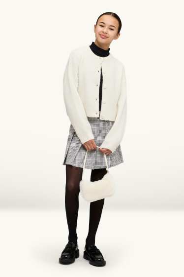 Children Girls - Skirt - check - black / white