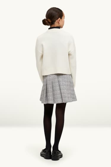 Children Girls - Skirt - check - black / white