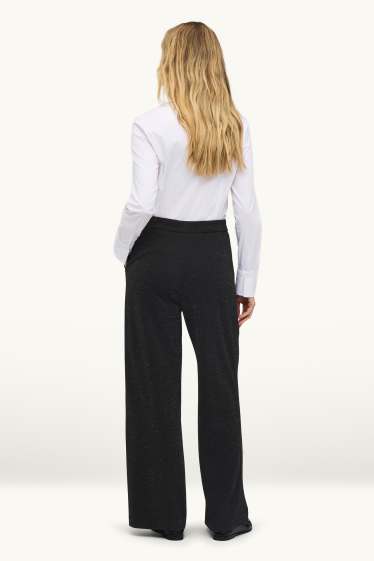Damen - Stoffhose - High Waist - Regular Fit - Glanz-Effekt - schwarz