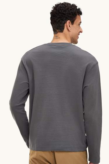 Heren - Longsleeve - relaxed fit - antraciet