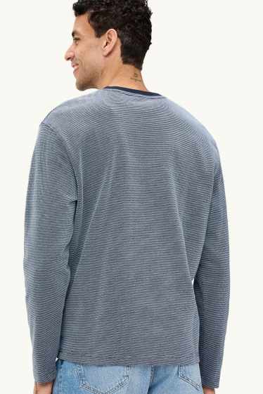 Bărbați - Tricou cu mânecă lungă - relaxed fit - structurat - albastru / albastru închis