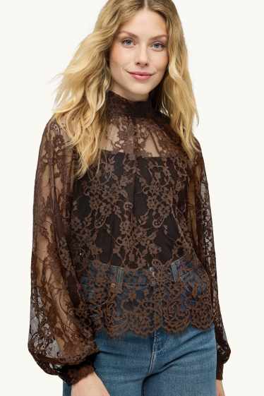 Women - Lace blouse with knot detail - brown