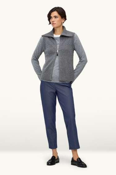 Femmes - Pantalon en toile - high waist - tapered fit - aspect jean - jean bleu