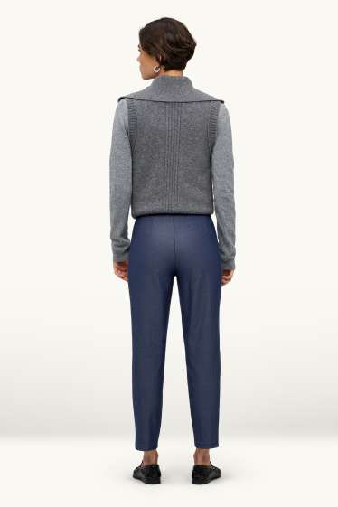 Femmes - Pantalon en toile - high waist - tapered fit - aspect jean - jean bleu