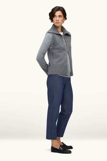 Femmes - Pantalon en toile - high waist - tapered fit - aspect jean - jean bleu