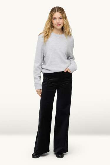 Damen - Samt-Hose - High Waist - Wide Leg - schwarz