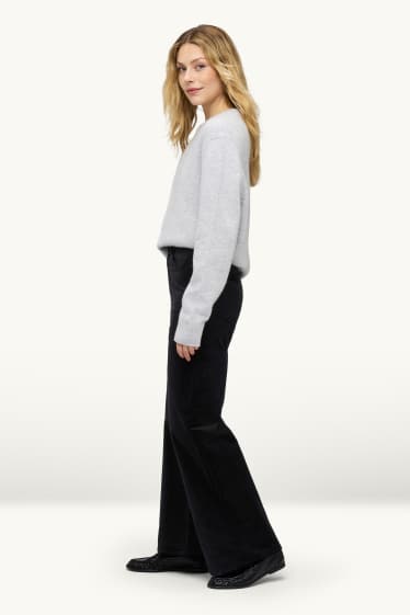 Damen - Samt-Hose - High Waist - Wide Leg - schwarz