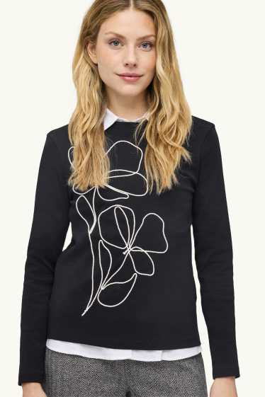Damen - Langarmshirt - Regular Fit  - schwarz