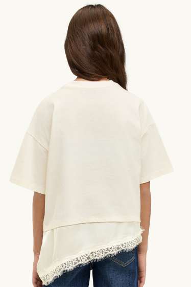 Enfants filles - Haut à manches courtes - look 2-en-1 - blanc crème