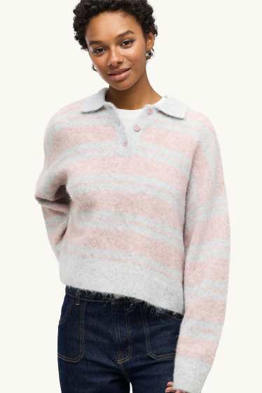 Women - Jumper - striped - gray / pink