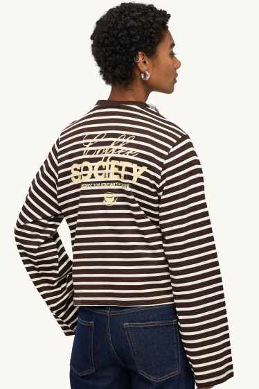 Dames - Longsleeve - slim fit - gestreept - bruin / crème wit