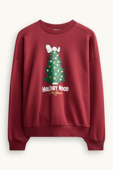 Damen - Oversized-Weihnachts-Sweatshirt - Snoopy - dunkelrot
