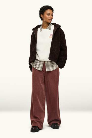 Femmes - Pantalon de velours côtelé - mid waist - jambes larges - rouille
