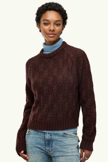 Women - Jumper - cable knit pattern - dark brown