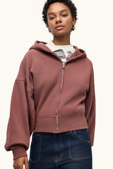 Damen - Sweatjacke mit Kapuze - rostbraun