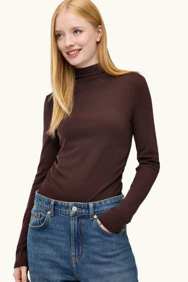 Dames - Longsleeve - slim fit - donkerbruin