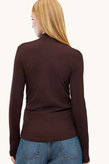 Dames - Longsleeve - slim fit - donkerbruin