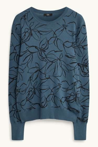 Damen - Pullover - gemustert - blau  / schwarz