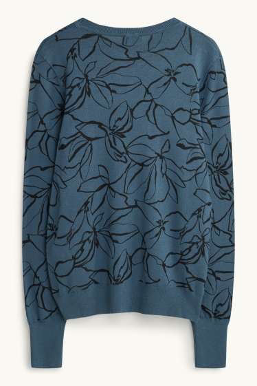 Damen - Pullover - gemustert - blau  / schwarz