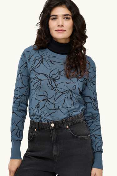 Damen - Pullover - gemustert - blau  / schwarz
