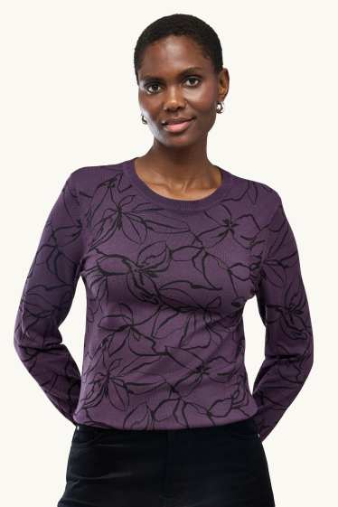 Damen - Pullover - gemustert - violett-melange