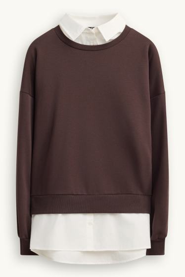 Femmes - Sweat - look 2-en-1 - marron