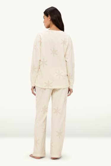 Dames - Fleece pyjama - met patroon - crème wit