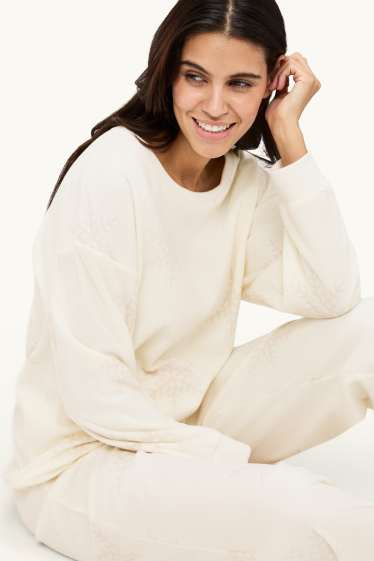 Dames - Fleece pyjama - met patroon - crème wit