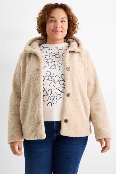 Tallas grandes Chaqueta de borreguillo con capucha