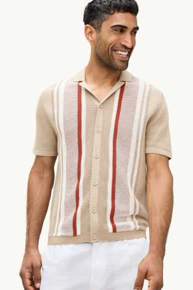 Camisa de punto - relaxed fit - cuello solapa - de rayas
