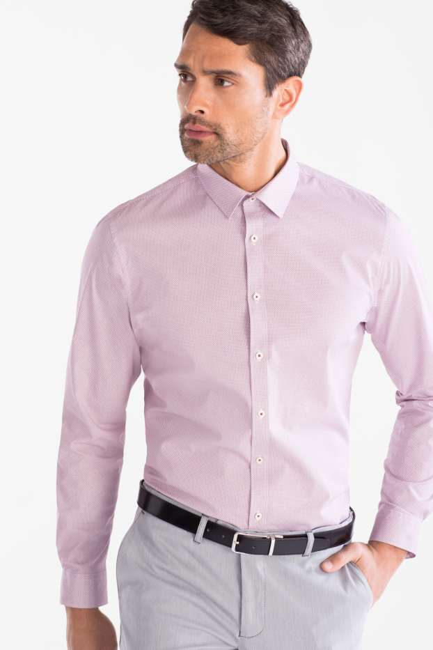 Hommes - Chemise de bureau - Body Fit - col Kent - rose pâle-chiné