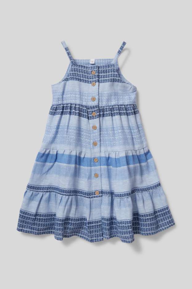 Children Girls - Dress - striped - blue / light blue