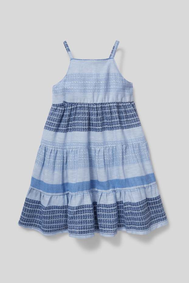 Children Girls - Dress - striped - blue / light blue