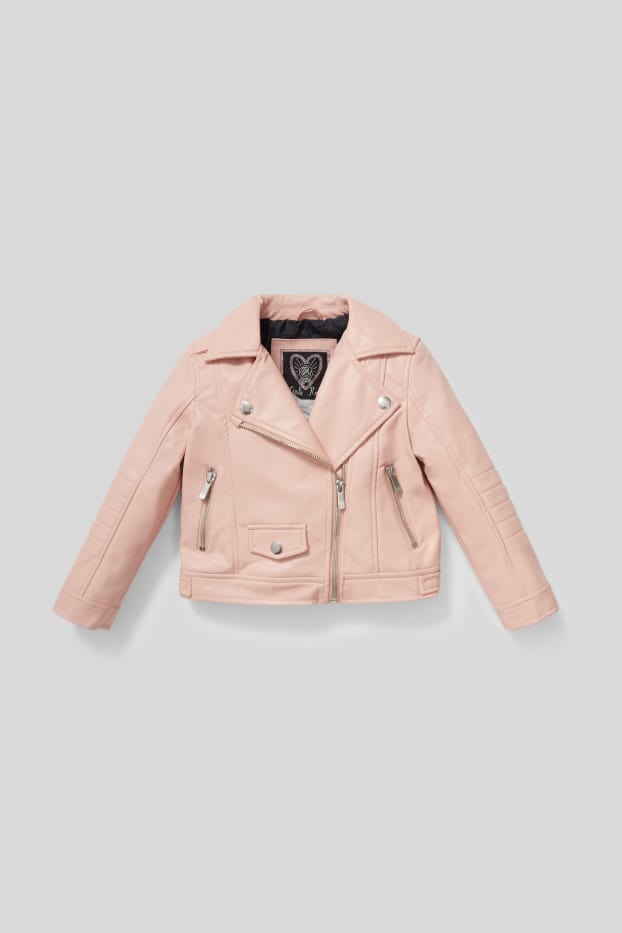 Children Girls - Biker jacket - faux leather - rose