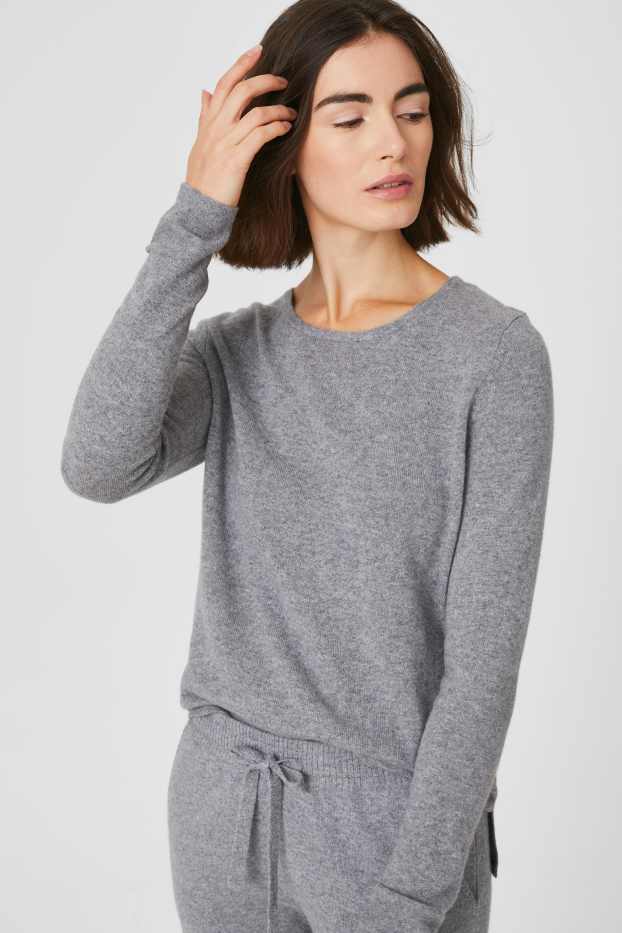 Dames - Kasjmier trui - licht grijs-mix