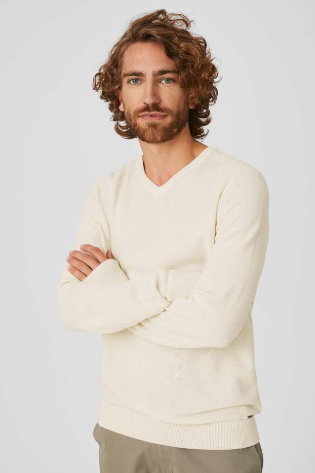 Pánské - Svetr s kašmírem - krémové barvy